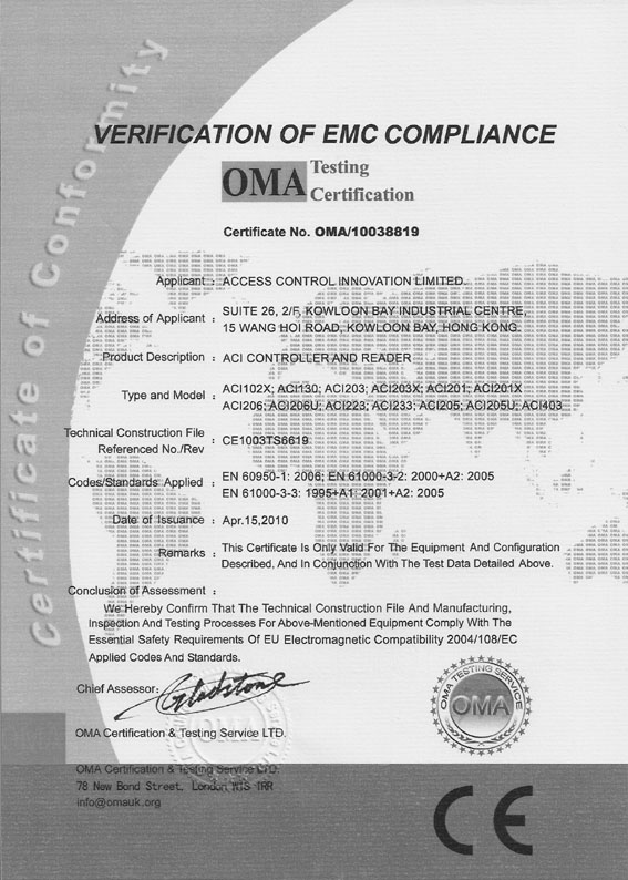 CE Mifare Certificate
